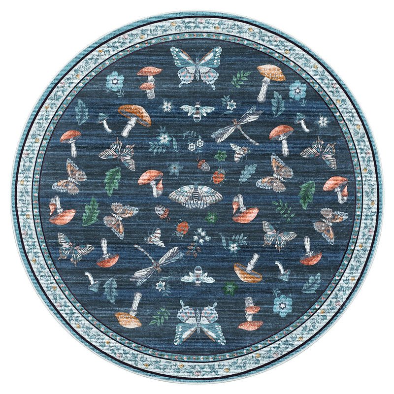 Floral Machine Washable Rug with Non-Slip Backing, Soft Thin Low Pile Non Shedding Floor Carpet, Indoor Foldable Printed Accent Mat for Living Room/Nursery/Bedroom