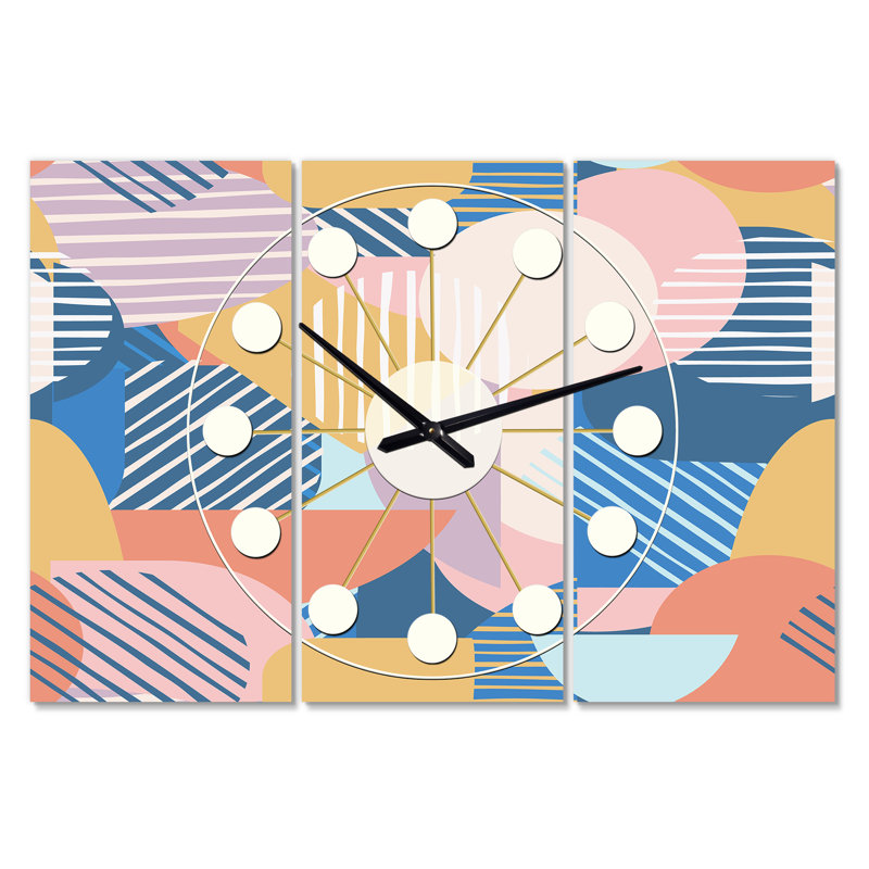Horloge murale surdimensionnée à formes géométriques contemporaines tendance Mid-Century