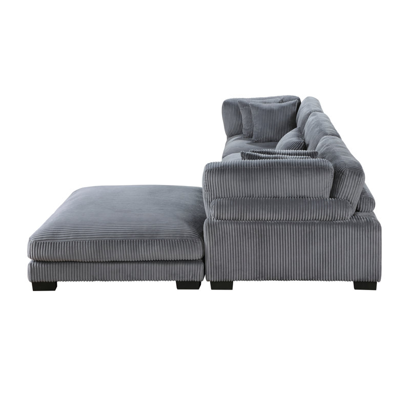 Canapé modulaire 4 pièces avec repose-pieds Sumekh, Velours côtelé gris