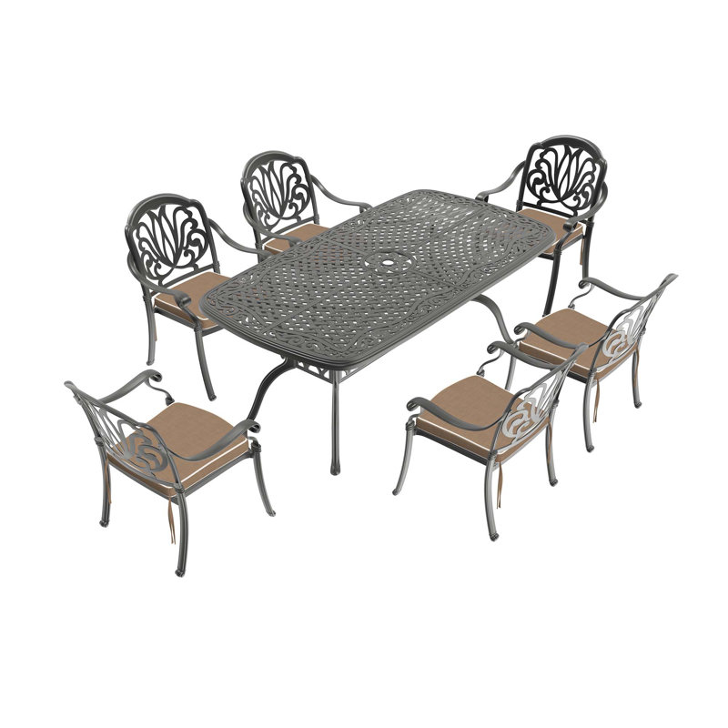 Ensemble de meubles de patio en aluminium coulé 7 pièces de style nordique avec coussins