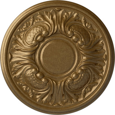 Endurathane Wakefield Ceiling Medallion, 11 3/4"OD x 1 1/4"P (Fits Canopies up to 3 5/8"), Hand-Painted Pale Gold Finish