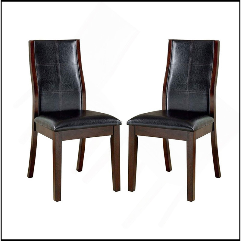 Ensemble de chaises d'appoint de salle à manger de style transitionnel avec dossier rembourré en similicuir brun cerise