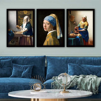 Superbe ensemble de peintures décoratives encadrées (3 pièces) de 21,7 po x 29,5 po chacune | Cadre 100% bois avec polystyrène de 0,8 pouce | Impression numérique UV | Parfait pour la décoration murale de salon, de bureau et de galerie