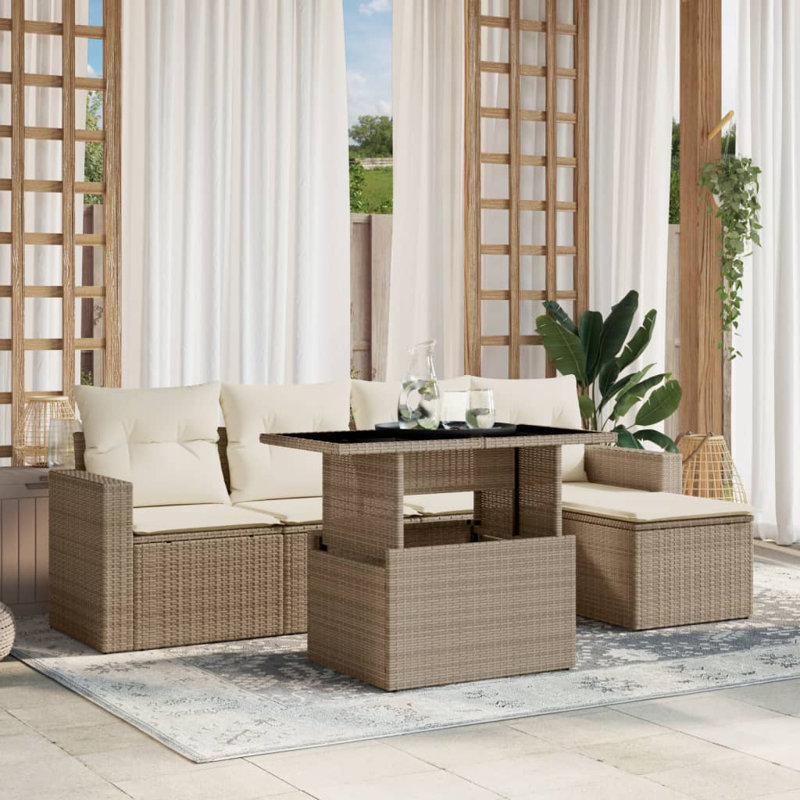 Ensemble de canapé de jardin en rotin PE beige, acier thermolaqué Vidaxl, verre trempé