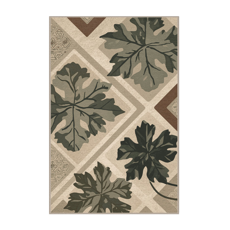Machine Washable Ottwell Cilantro Global Inspired Geometric Shapes Rug in Beige – Beige Binding, 7x10