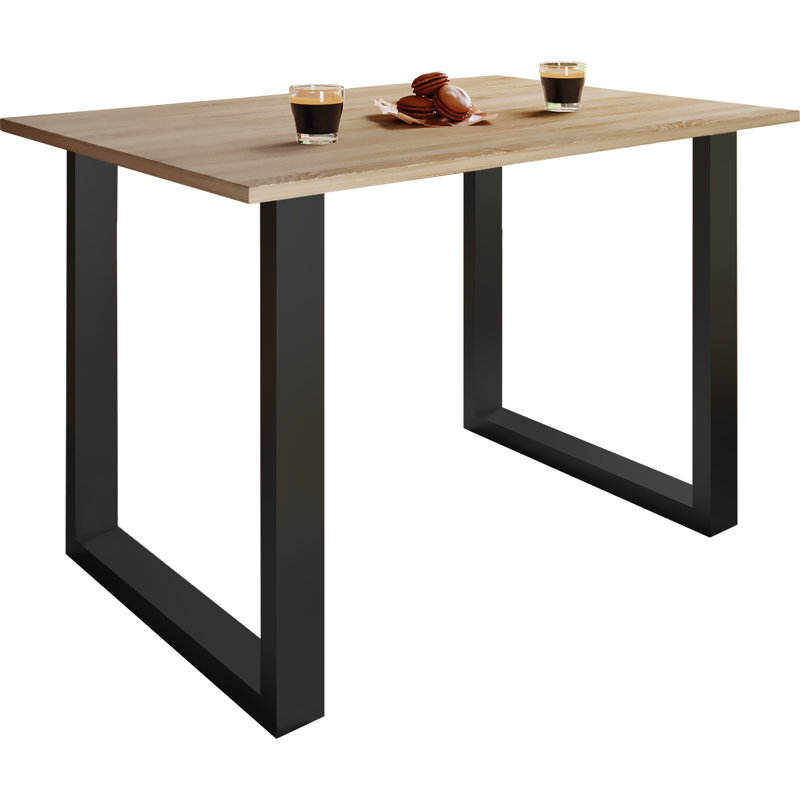 Alexious Metal Base Dining Table, Natural brown, 76cm H x 110cm W x 80cm D, Black