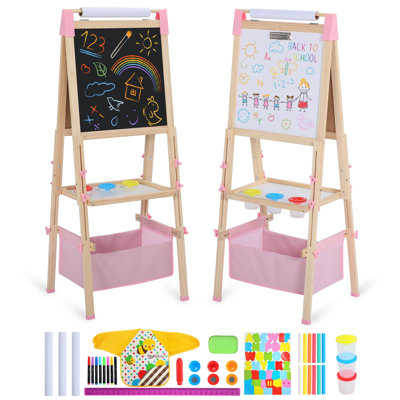 Kids Art Easel Double-Sided Art Easel with Whiteboard and Chalkboard for Painting