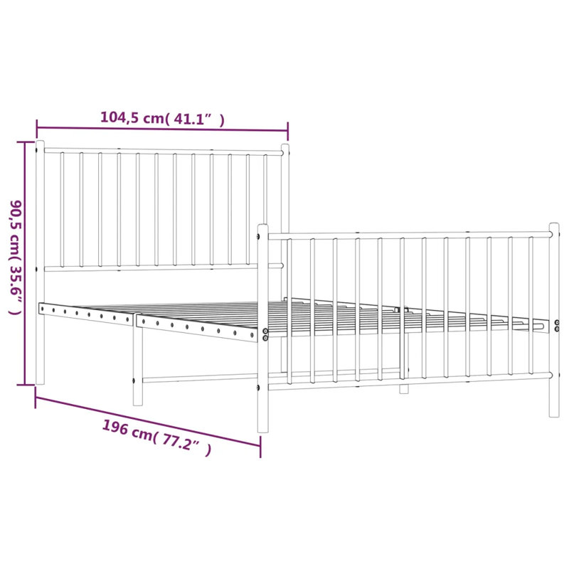 Lemual Metal Bed, 100 x 190 cm