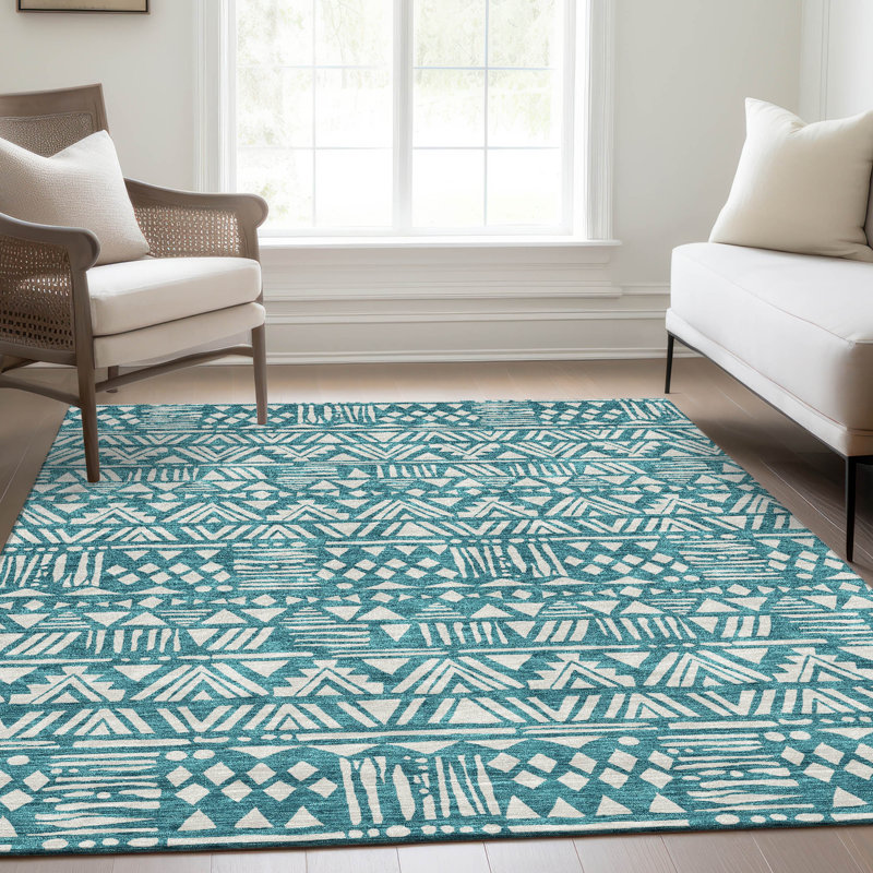 Premium Machine Washable Prisco Teal Rug, Rectangle 10' x 14'