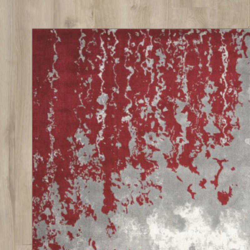 Tapis gris / rouge en laine Haseltine, Rectangle : 5 pi 6 po x 8 pi