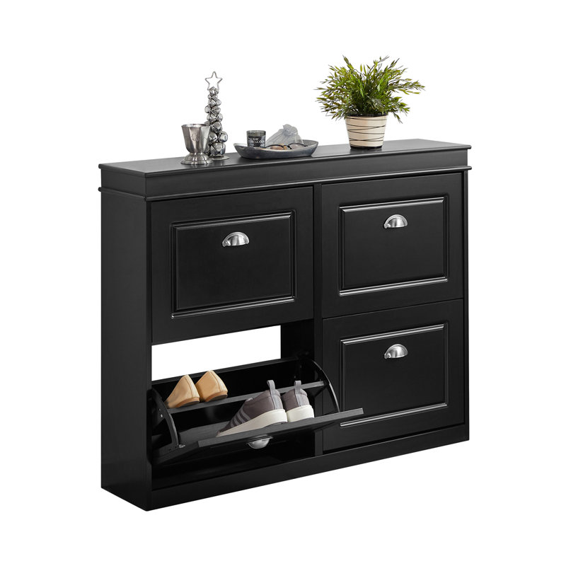 Moriah 16 Pair Shoe Storage Bench, Black