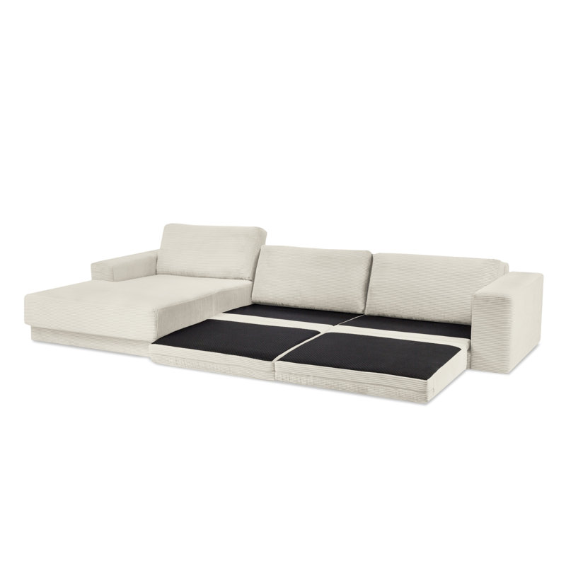 Donatella 6 Seater Sofa Bed, Beige Corduroy, Left Hand Facing