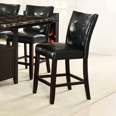 2 chaises de salle à manger à hauteur de comptoir, similicuir noir, assise à coussin, structure en bois, dossier de chaise moderne, contemporain