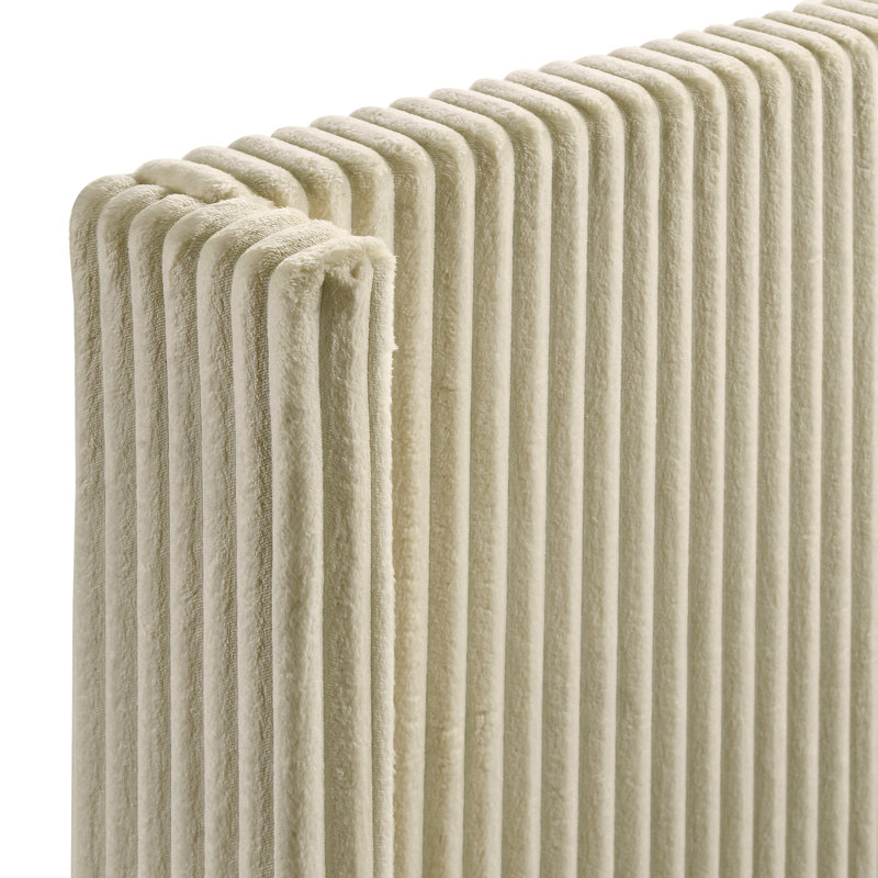 Grand lit à panneau en tissu d'ameublement Corduroy, Crème