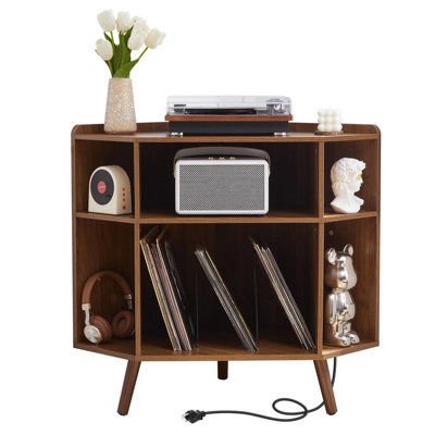 Corner bookshelf with charging station and USB port by Latitude Run
