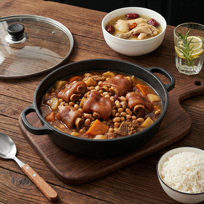 Living And Home Cast Iron Round Braiser with Lid