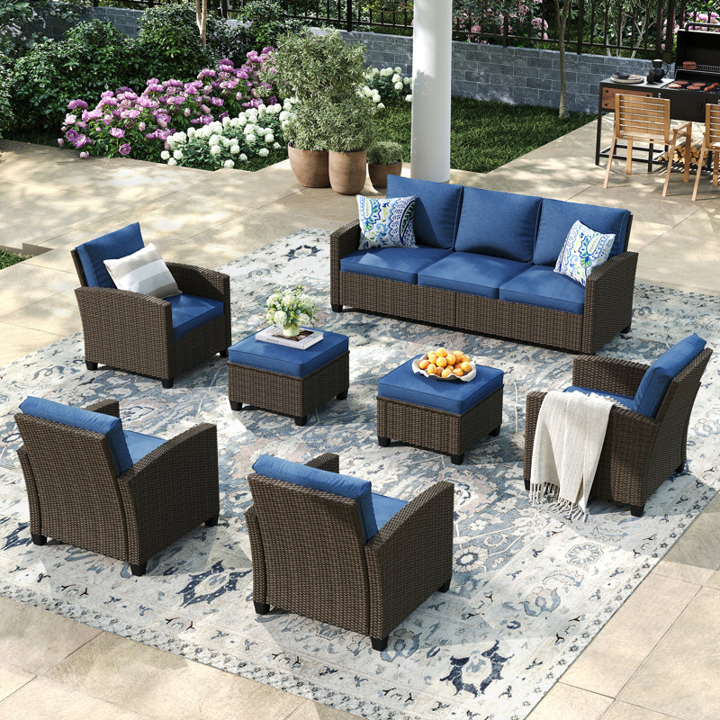 Ensemble de 2 chaises d'extérieur en rotin tissé, Bleu