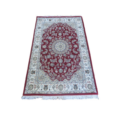 4'1 x 6'2 Hand Knotted Red Fine Nain With Silk Oriental Rug 684135EB1DB342DAA88D677AFF3B9B1A