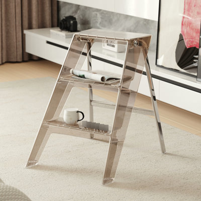 Cadre pliable d'intérieur multifonctionnel brun avec bord glissant, peut être transformé en table d'appoint ou tabouret, bureau en forme de Z, réglage manuel de la hauteur, fixation au sol, tablettes de rangement pour la vie principale