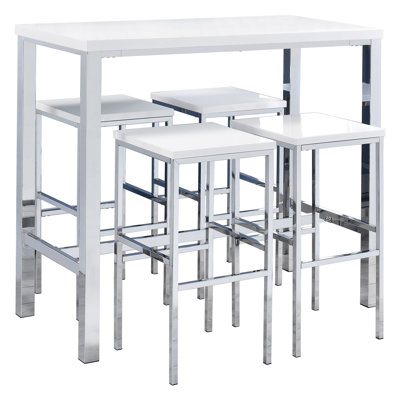 Ensemble de bar 5 pièces blanc ultrabrillant et chrome