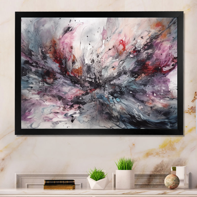«Evolving Shapes In Pink Marble II», reproduction d'art sur toile, H 12 po x l 20 po x P 1 po, Cadre photo noir