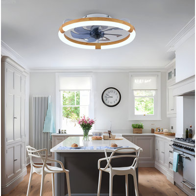 Farmhouse Industrial Dimmable 6-Speed Reversible DC Motor Flush Mount Ceiling Fan with Light Walnut
