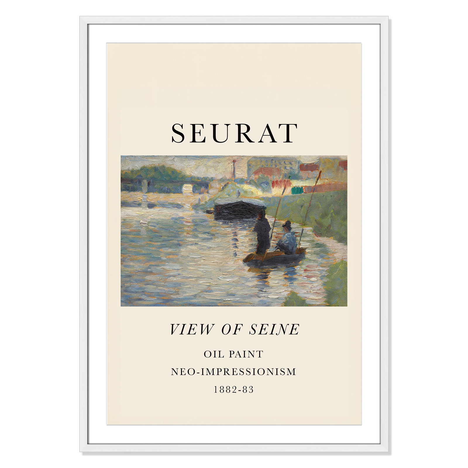 View Of Seine by Georges Seurat, Yes, 41.5" H x 29.5" W x 1.25" D, White Single Picture Frame