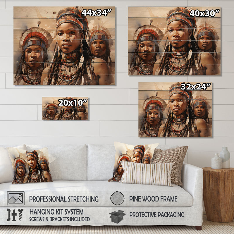 Lenika African Zulu Dancers II - impression sans cadre sur bois, H 30 po x l 40 po x P 0,78 po