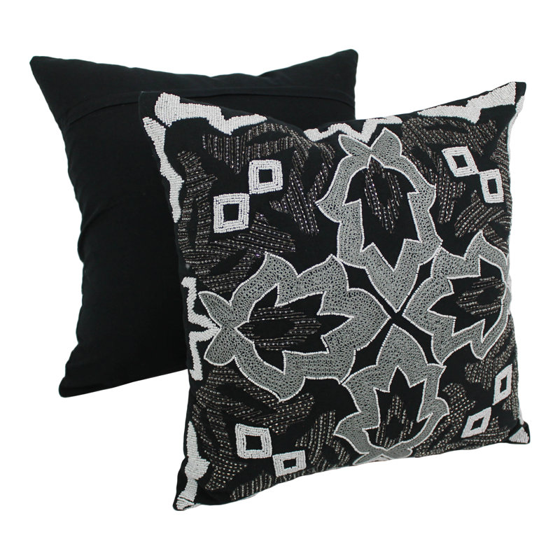 Coussin en coton floral symétrique, White / Black