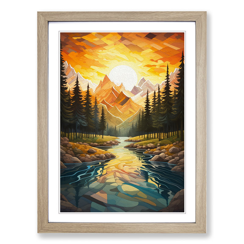 Landscape Geometric No.2 - Single Picture Frame Print on Wood, Oak Framed, 34cm H x 25cm W