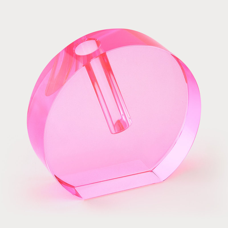Crystal Glass Table Vase, 4.75" H x 5" W x 1.75" D, Pink