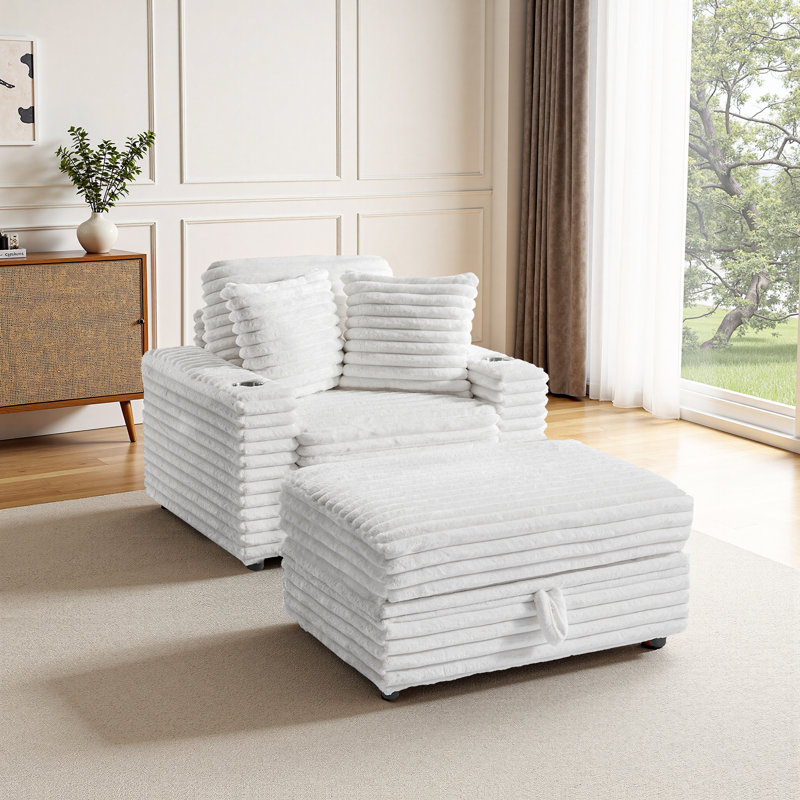 Ermia 96Cm Wide Armchair, Beige Faux Fur