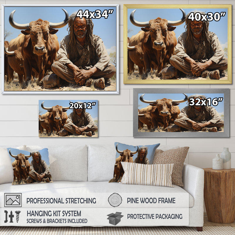 Kenyette, tribus d'Afrique, himba nomade II sur toile, Cadre photo blanc, H 34 po x l 44 po x P 1,5 po