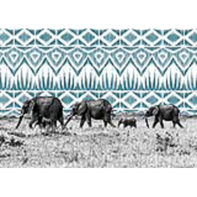Elephant March With Pattern - Wrapped Canvas Print