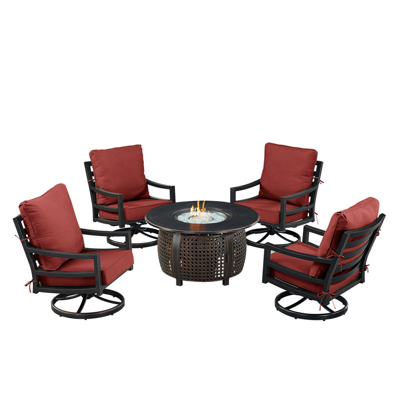 Ferryn 4 - Person Patio Conversation Set with Cushions, Red