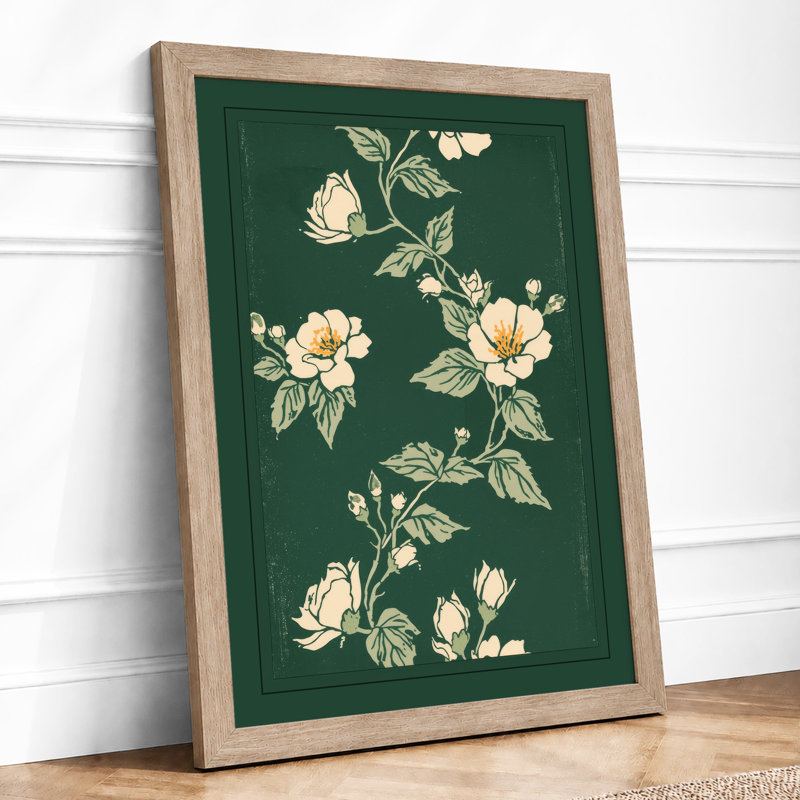 Pale Blooms On Green Botanical - Print, A1 - 84.1 x 59.4 cm, Oak