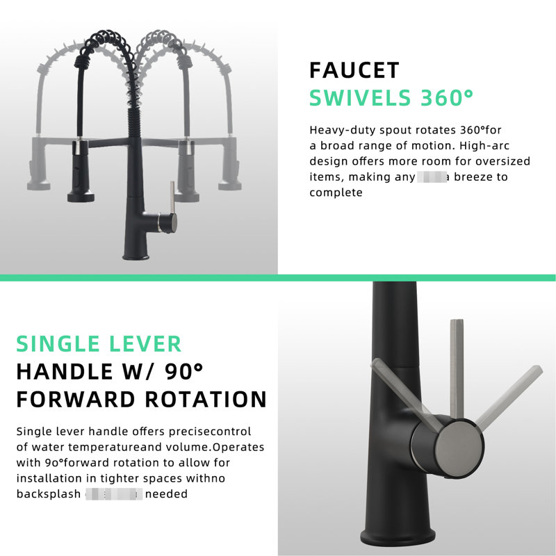 Pull Down Kitchen Sink Faucet, Black Modern Single Handle Clean Faucet Down, Application