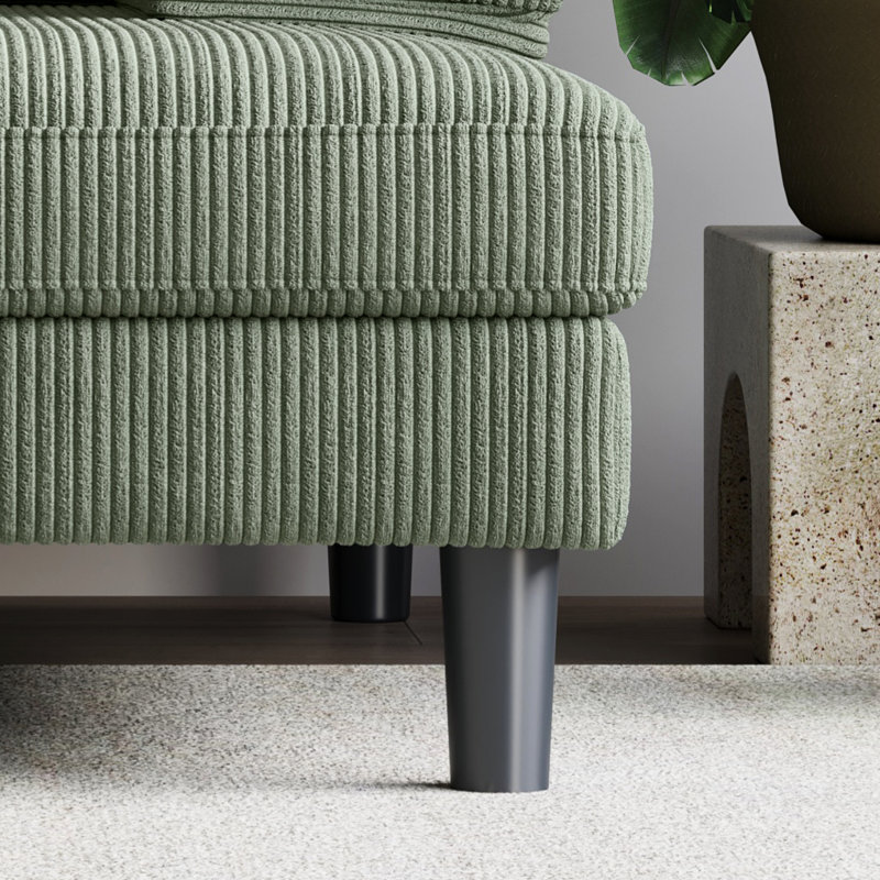 Canapé modulaire symétrique en T de 105 po Trego , Velours côtelé vert