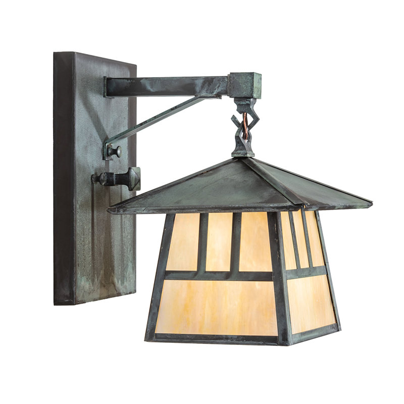 1 - Light Armed Sconce, Craftsman Verdigris, 11.5" H x 8" W x 11" D, Beige