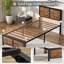 Single/Double Size Bed Frame with Wood Headboard and Footboard, Metal Platform Mattress Foundation with Strong Steel Slats, No Box Spring Needed-83953532-75231880