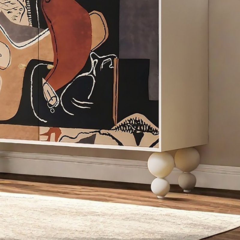 Multi-functional Large Capacity Side Cabinet, White/Multicolour