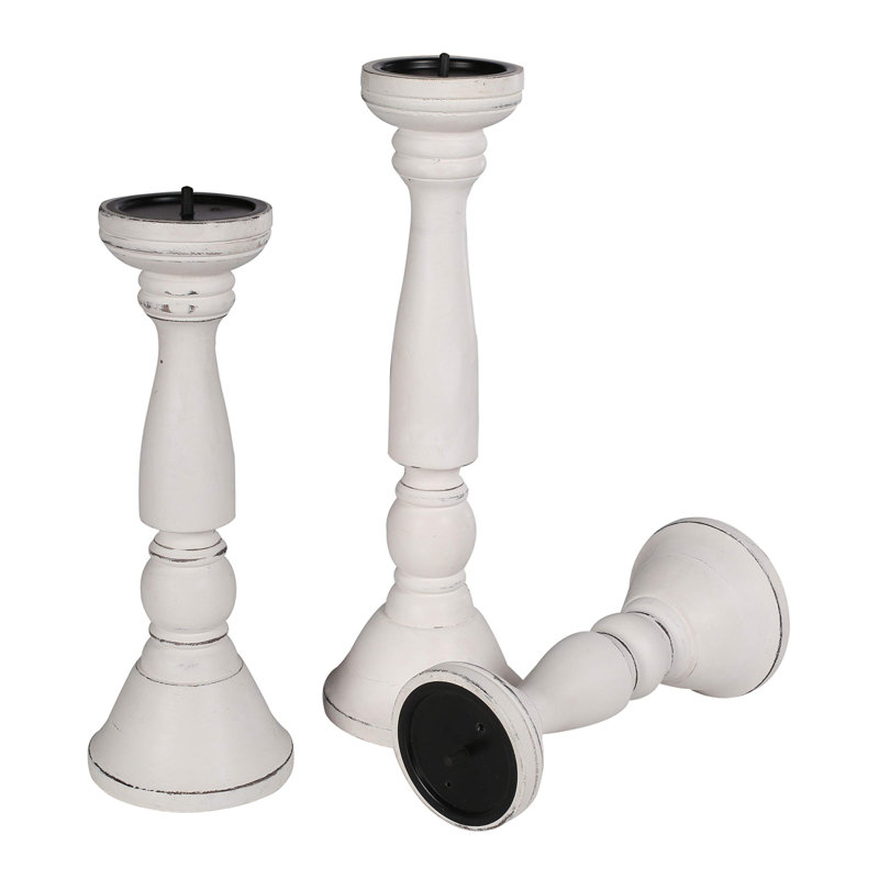 Ensemble de 3 porte-bougies Rustic, Blanc antique