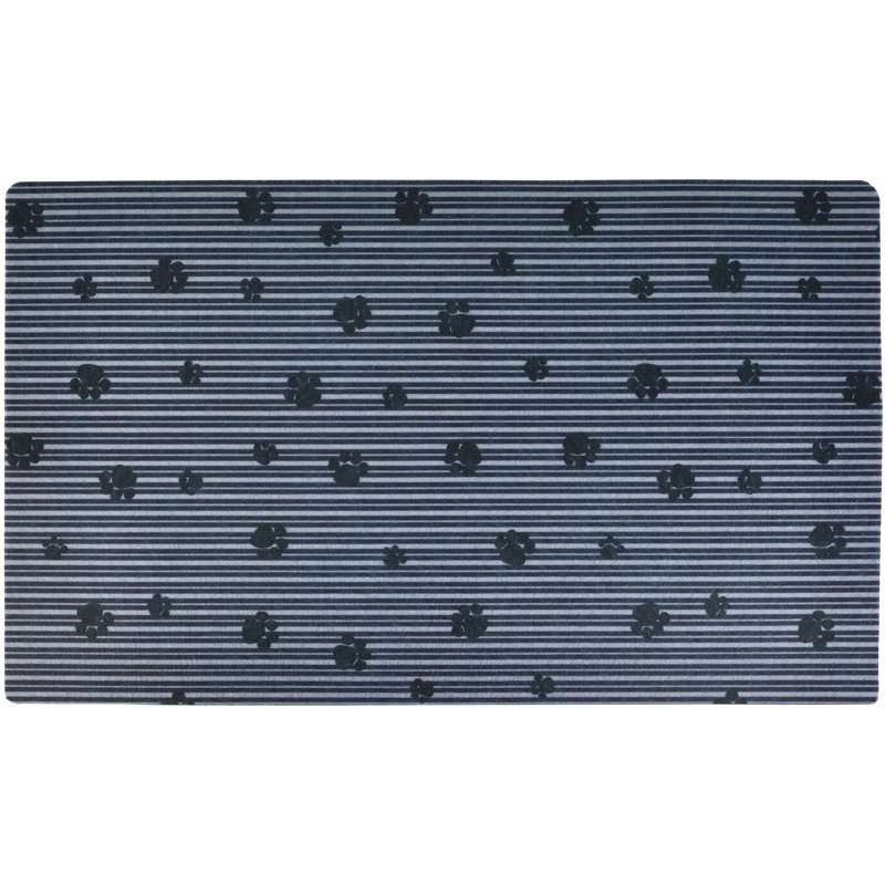 Napperon pour animal de compagnie, tapis d'alimentation pour chien et chat - Tissu absorbant, envers imperméable, antidérapant, lavable à la machine (patte rayée grise noire) (12 po x 20 po) (fabrication américaine)