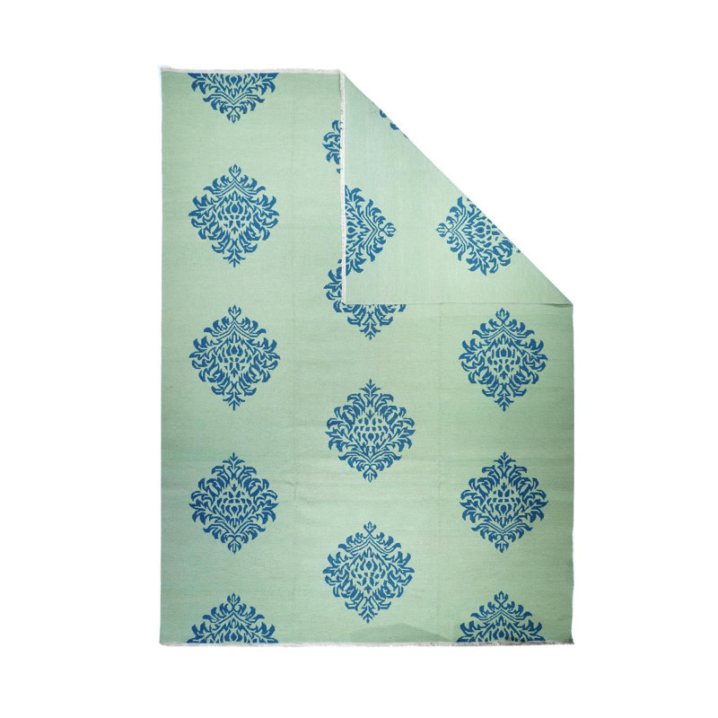 Wool Floral Area Rug in Blue