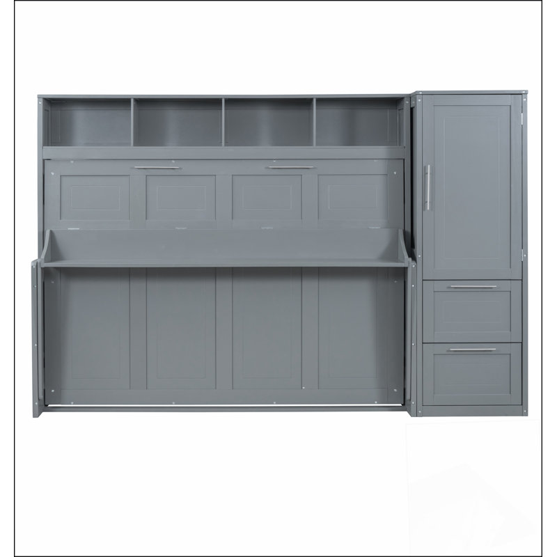 Lit escamotable Murphy avec placard et tiroirs, Gris