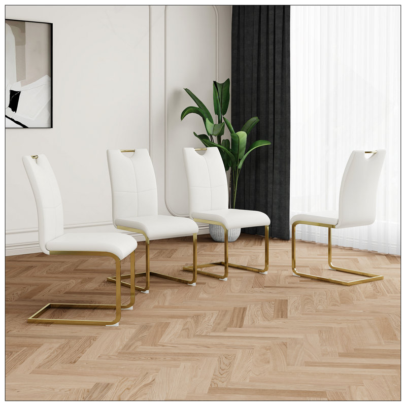 Chaise de salle à manger Ambernique, Blanc, Doré, 4