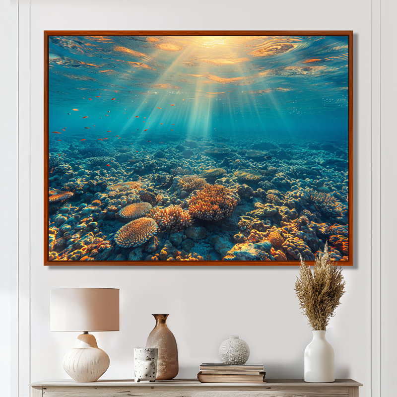 Rinaldi - corail côtier sous l'eau, art mural, Cadre flottant brun, H 24 po x l 32 po