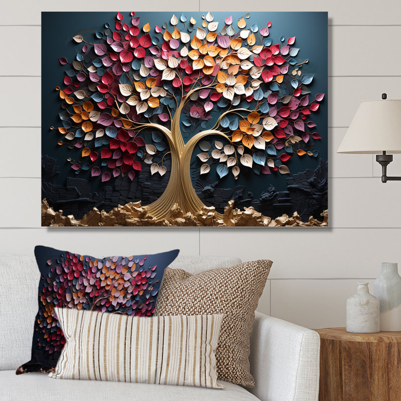 Orchidée rose et bleue, branches d'arbre III - arbre, art mural, H 12 po x l 20 po x P 1 po, Toile tendue