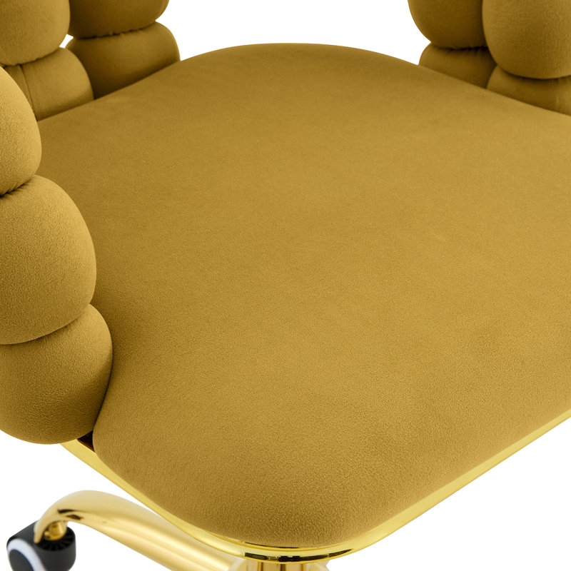 Chaise de coiffeuse moderne en velours avec roulettes, chaise de maquillage pivotante et réglable avec dossier à bulles et base en métal doré