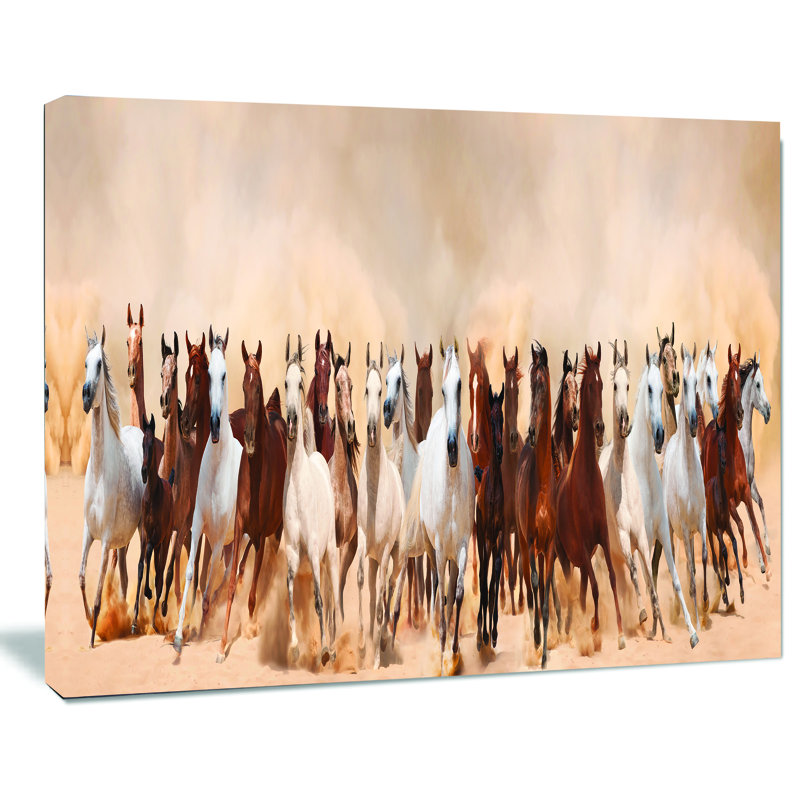 «Horses Herd in Sand Storm Landscape», reproduction de photo sur toile tendue, H 8 po x l 12 po